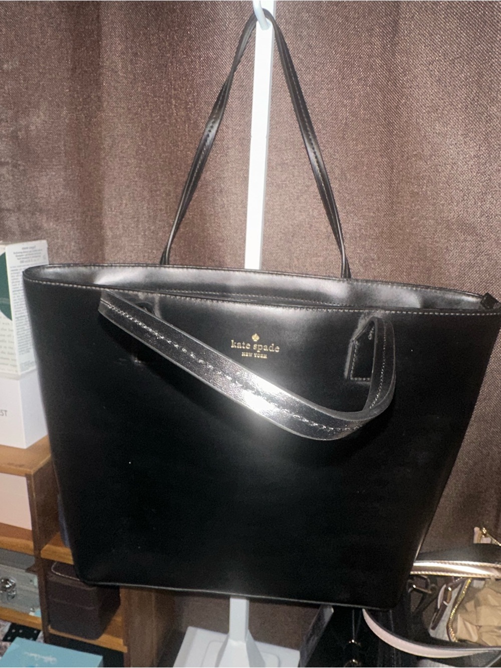 kate spade Black Leather Tote with Gold Logo